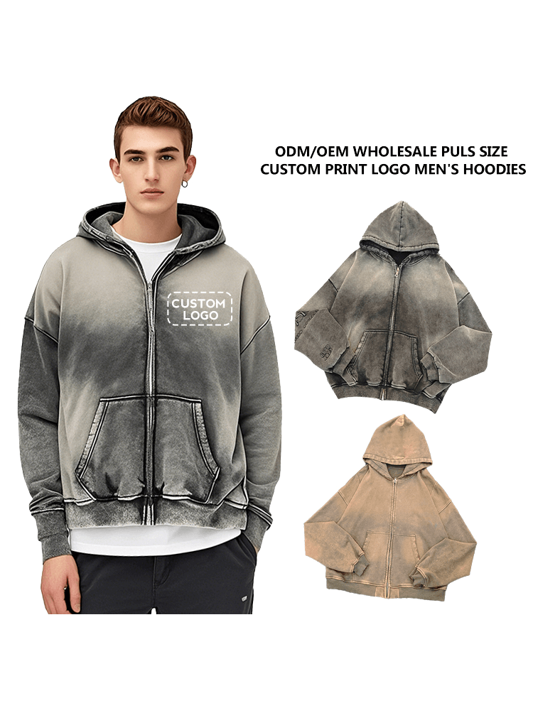Sudadera con capucha para hombre con logotipo personalizado impreso y lavado con ácido al por mayor de ODMOEM