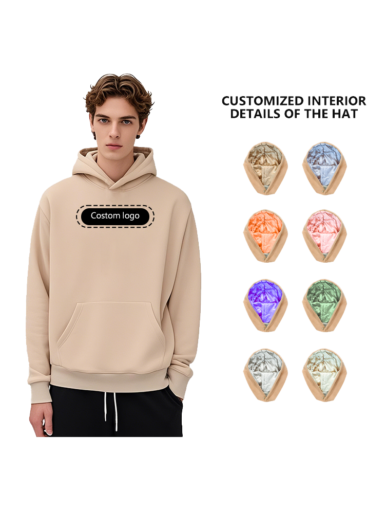 Sudadera con capucha de diseño satinado personalizado con forro interior de seda.