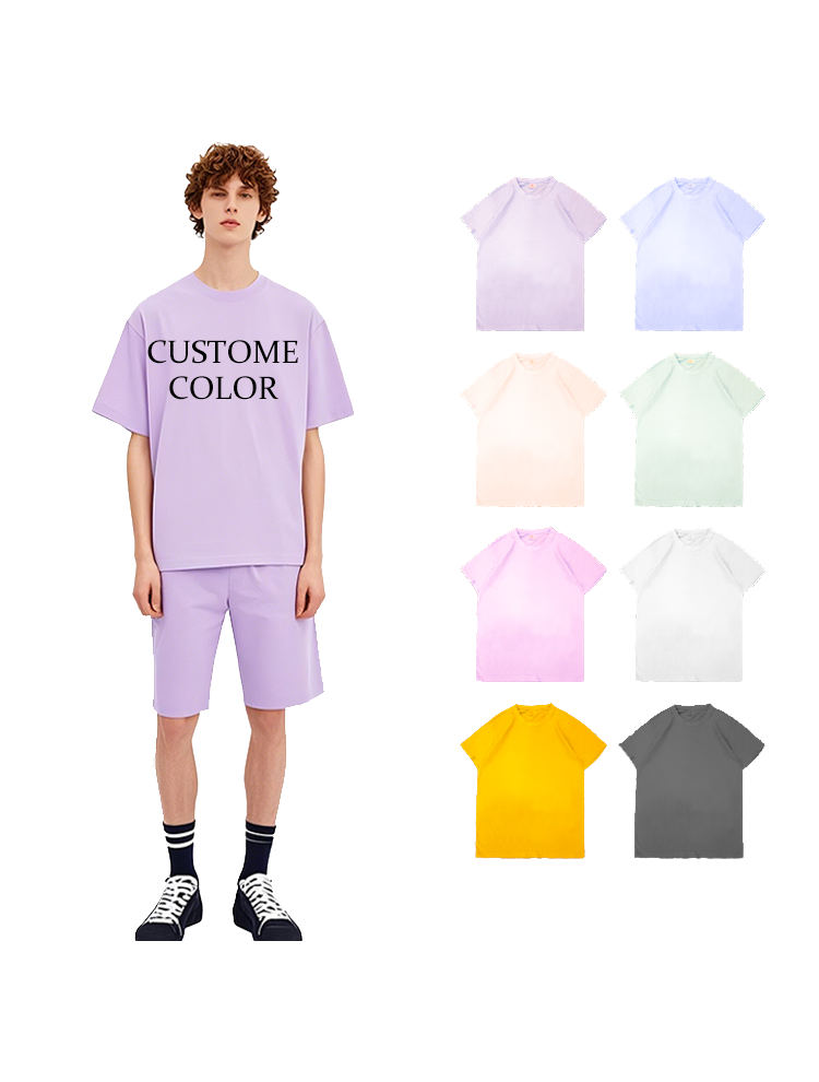 Camiseta multicolor con cuello redondo y logotipo personalizado de peso pesado