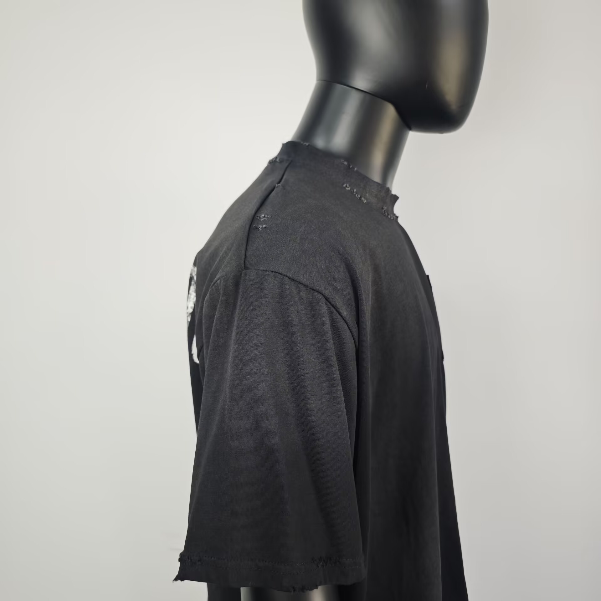 Camiseta de hombre de gran tamaño, lisa, con lavado ácido, de peso pesado, con lavado desteñido al sol, estilo cuadrado, recortada, desgastada, vintage.