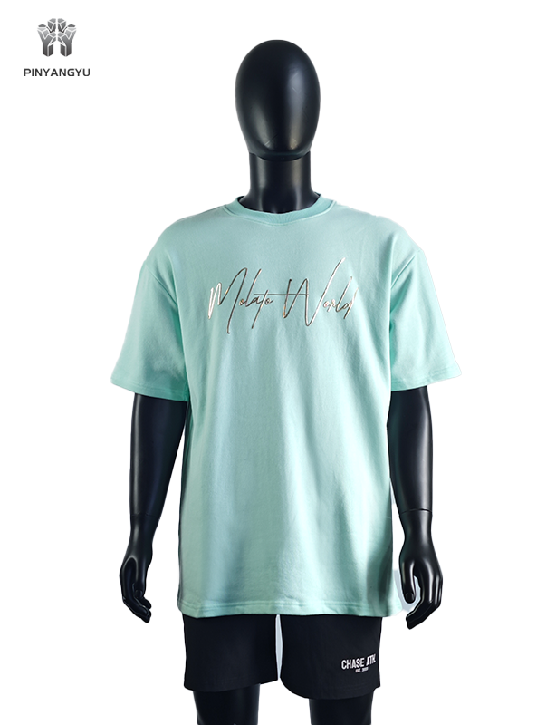 Camisetas de talla grande para hombre con impresión de serigrafía dorada y logotipo gráfico impreso en lámina dorada al por mayor