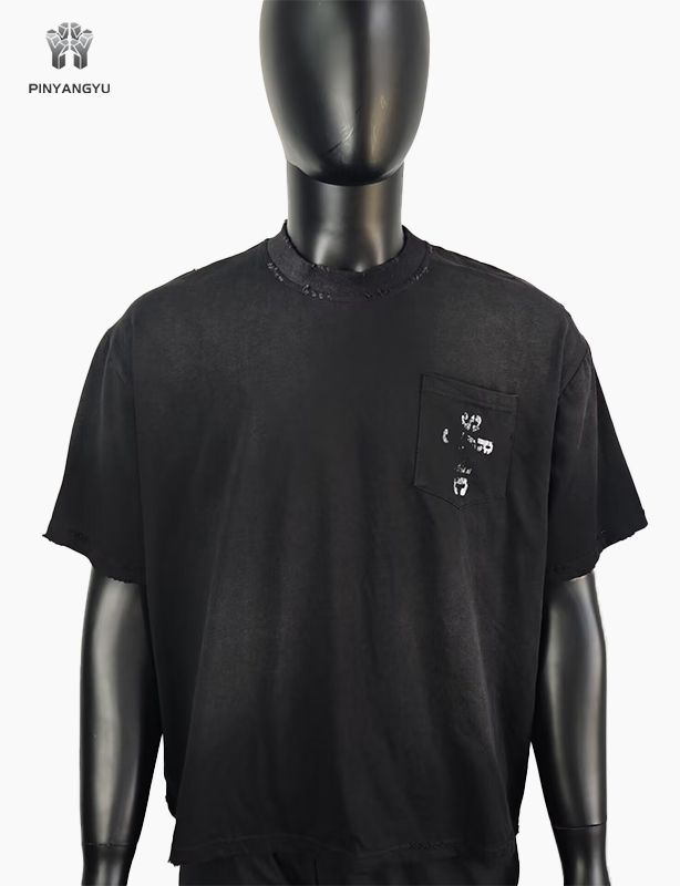 Camiseta de hombre de gran tamaño, lisa, con lavado ácido, de peso pesado, con lavado desteñido al sol, estilo cuadrado, recortada, desgastada, vintage.