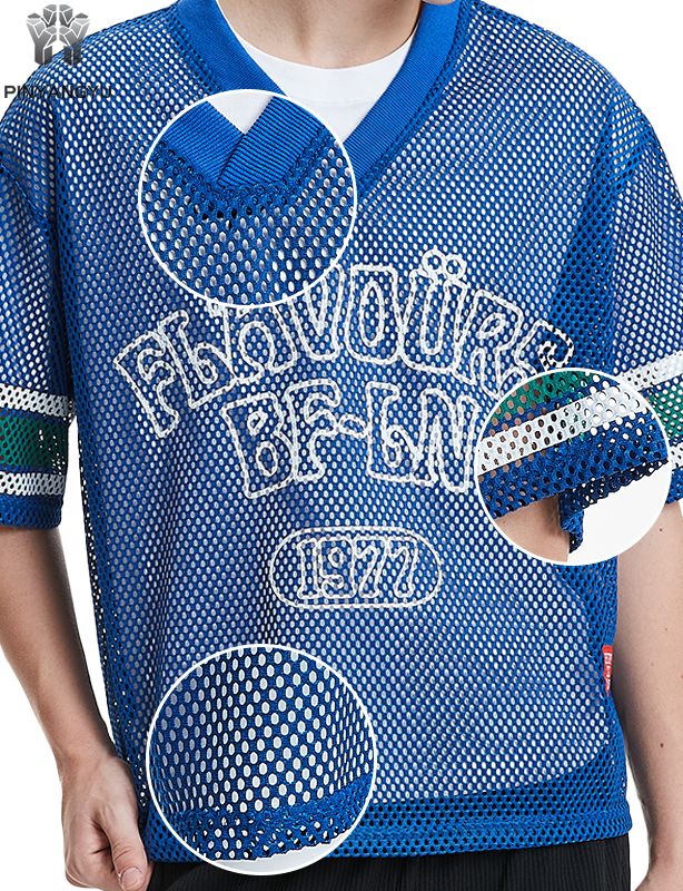 Camiseta de malla macro personalizada, transpirable, con agujeros grandes, ideal para deportes y verano.