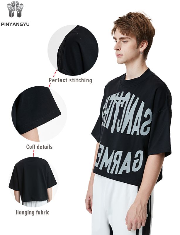 Top corto negro - Camiseta de algodón suave personalizada y personalizada