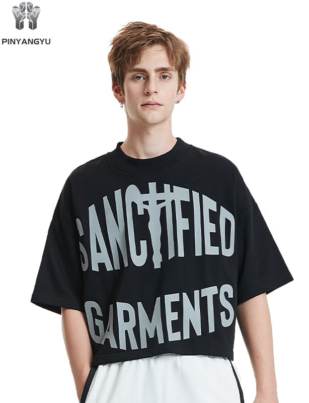 Top corto negro - Camiseta de algodón suave personalizada y personalizada