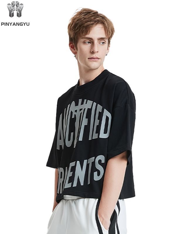 Top corto negro - Camiseta de algodón suave personalizada y personalizada