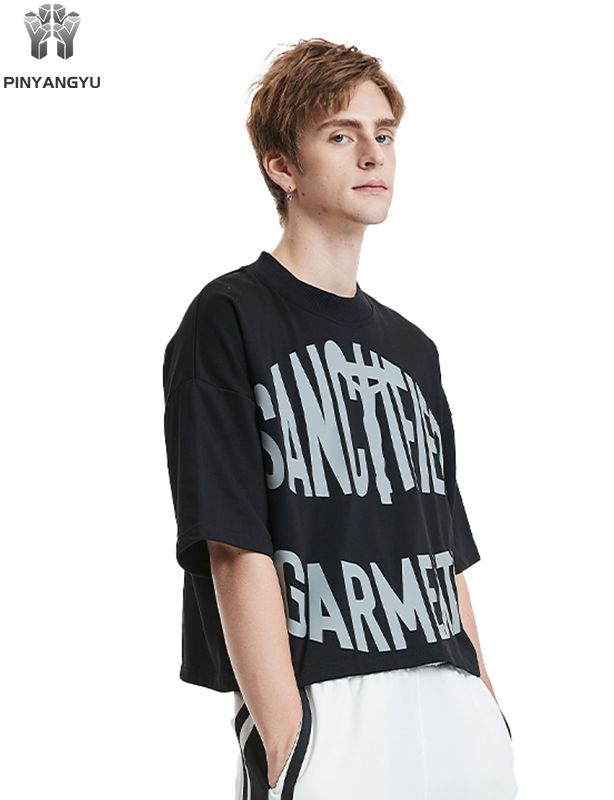 Top corto negro - Camiseta de algodón suave personalizada y personalizada