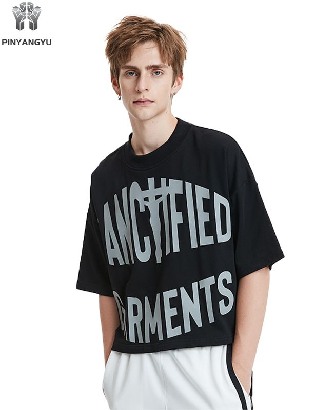 Top corto negro - Camiseta de algodón suave personalizada y personalizada