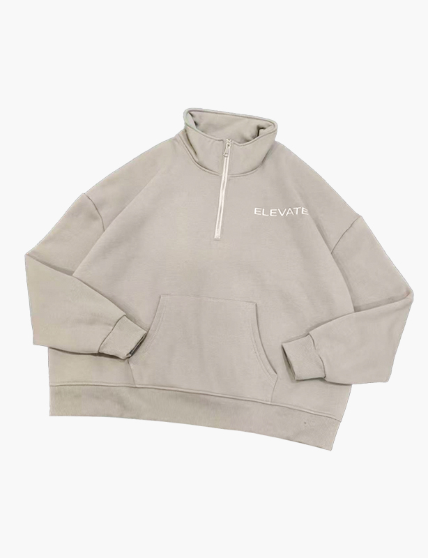 Sudadera con capucha larga de felpa con cuello redondo para mujer, logotipo personalizado de alta calidad, 100% algod&oacute;n, jersey con media cremallera, hecho en China OEM