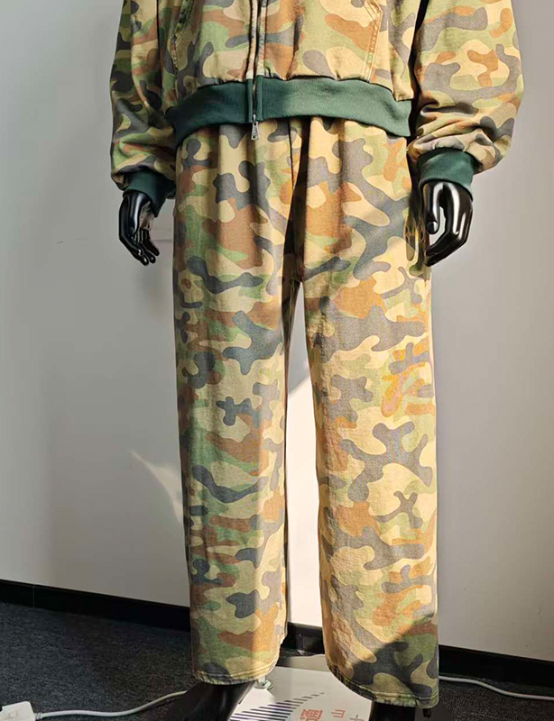 Chaquetas con cremallera Vintage cuadradas personalizadas, ropa de calle recortada, peso pesado, fabricantes de gran tama&ntilde;o, Sudadera con capucha con cremallera de camuflaje con estampado completo